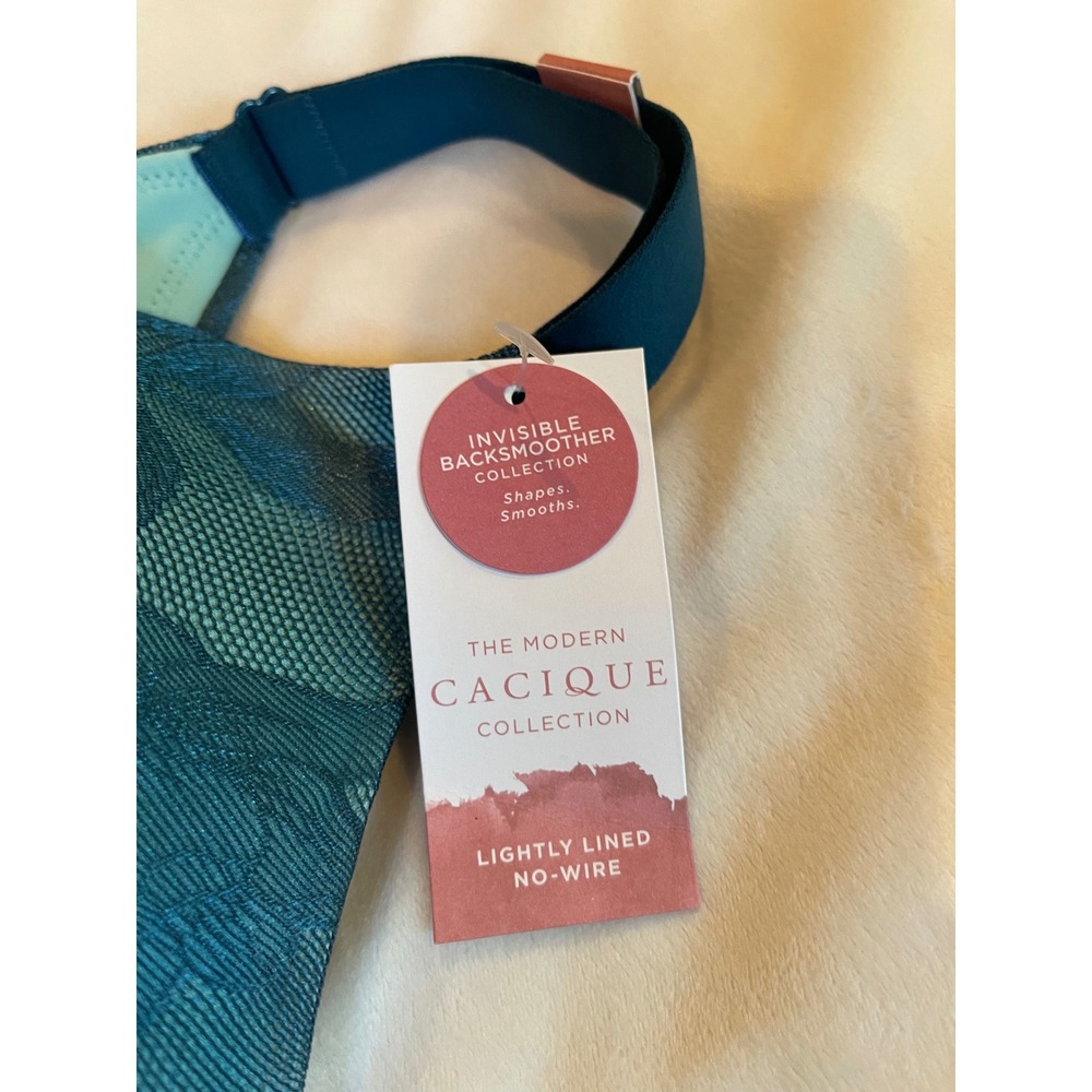 Cacique Invisible Backsmoother Wireless Bra 46DD Teal Floral Lightly Lined NEW - Picture 5 of 6